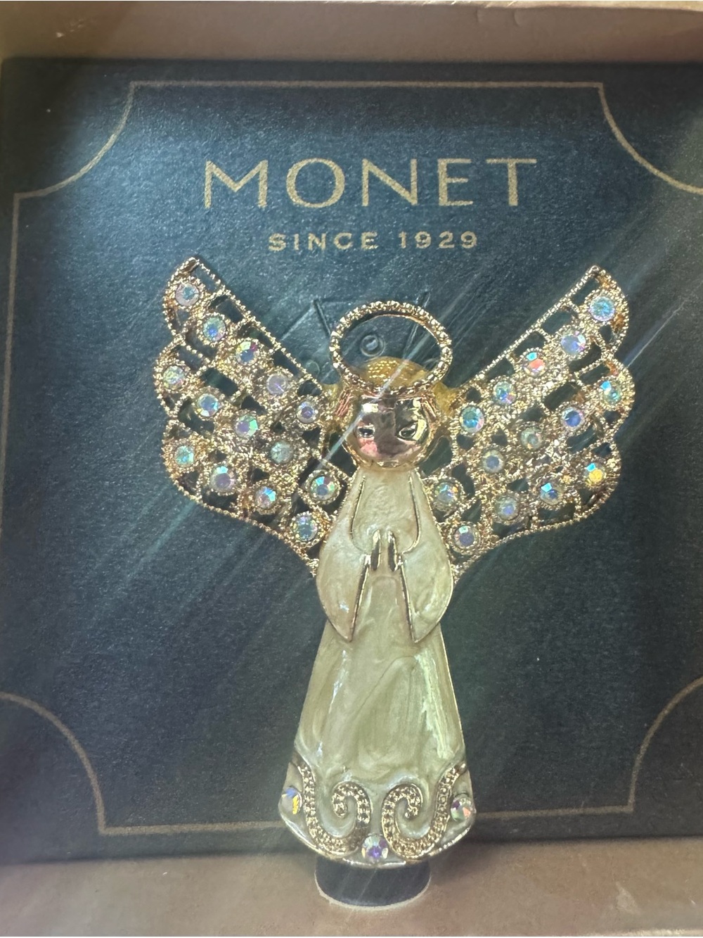 Monet Gold Angel Ornament with Iridescent Wings